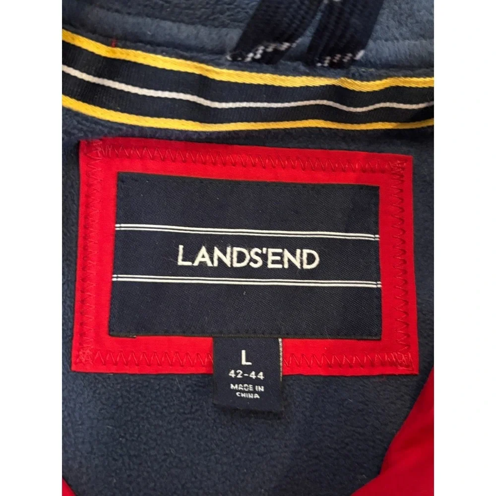 Vintage Lands' End Jacket Men's Large Red Nylon Poly Blend Full Zip Coat